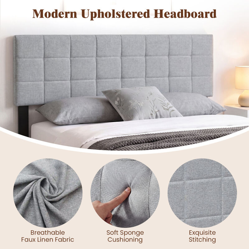 Queen and Full Size Quilted Grid Headboard with Upholstered Linen Fabric image number 3