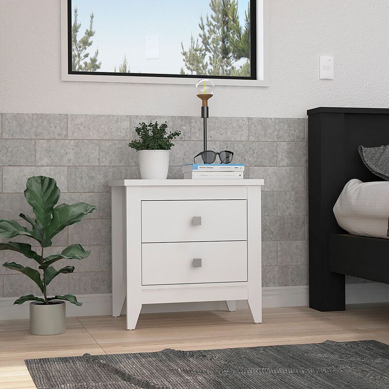 DEPOT E-SHOP Oasis Nightstand, Two Shelves, Four Legs, Superior Top, White