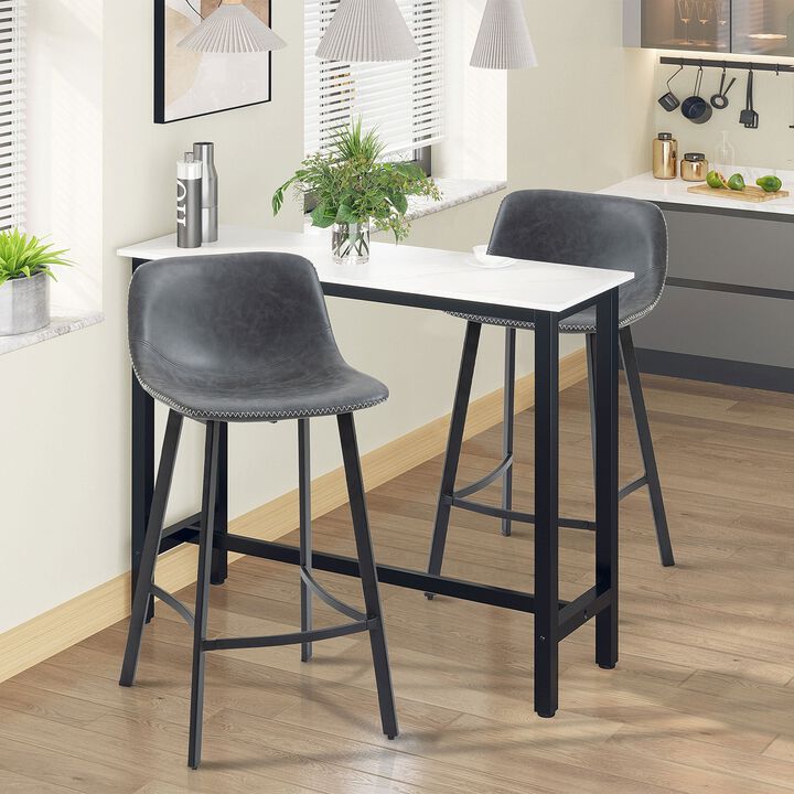 27.25" Counter Height Bar Stools Set of 2, Industrial Kitchen Stools, Upholstered Armless Bar Chairs with Back, Steel Legs, Grey