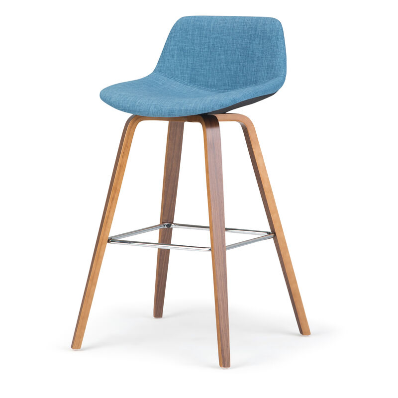 Randolph Mid-Century Modern 28 inch Bentwood Counter/ Bar Height Stool (Set of 2) in Medium Blue Linen Look Fabric