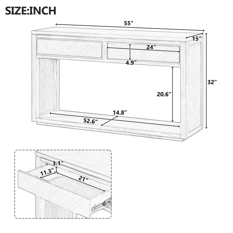 Merax Rustic Wooden Entryway Console Table with Storage Drawers