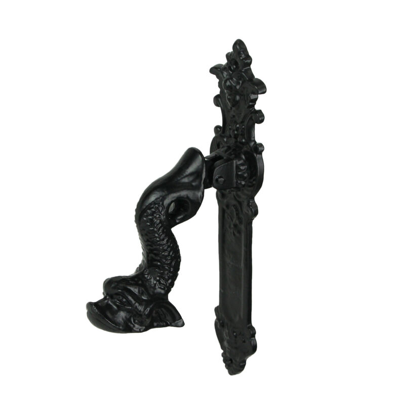 Rustic Black Enamel Cast Iron Roman Dolphin Decorative Door Knocker image number 1