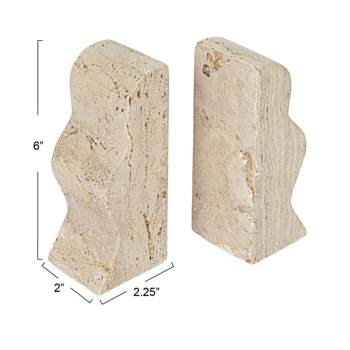 Decorative Travertine Wave Bookends, Natural
