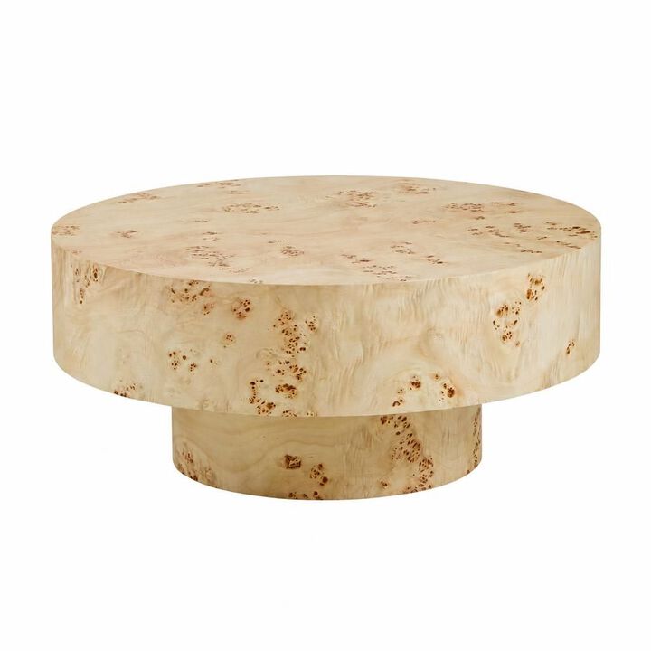 GOODSILO Round Mid-Century Modern Coffee Table with Burl Wood Veneer and Sturdy Pedestal for Small Living Spaces, Apartments and Home Offices
