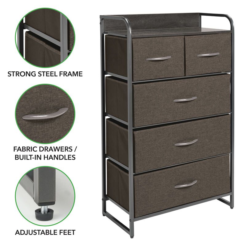 mDesign Tall Dresser Storage, 5 Fabric Drawers, Charcoal/Graphite Gray image number 4