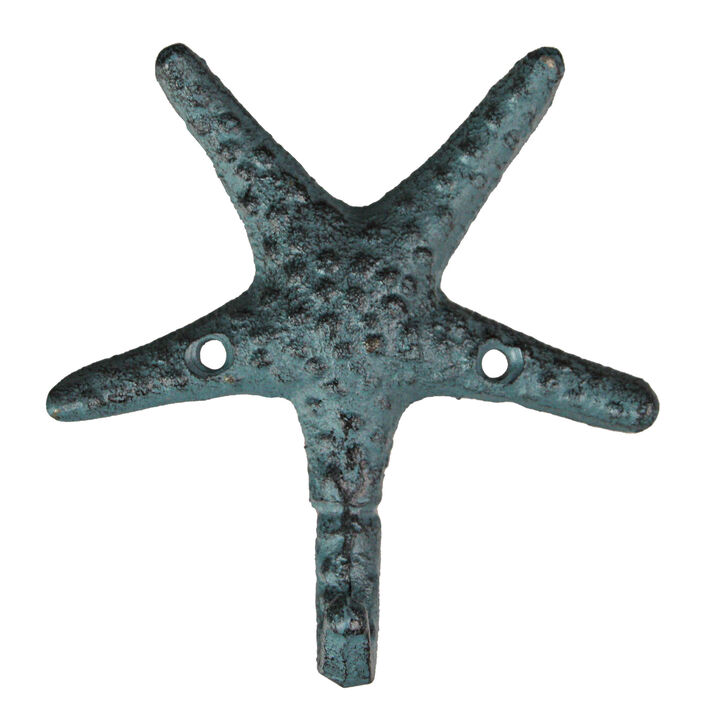 Set of 3 Cast Iron Nautical Starfish Wall Hooks - Stylish and Functional Towel, Hat, and Key Hangers - Rustic 4-Inch Decorative Hooks for Coastal-Themed Home