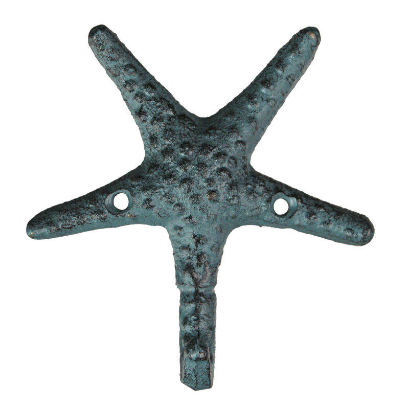 Set of 3 Cast Iron Nautical Starfish Wall Hooks - Stylish and Functional Towel, Hat, and Key Hangers - Rustic 4-Inch Decorative Hooks for Coastal-Themed Home image number 1