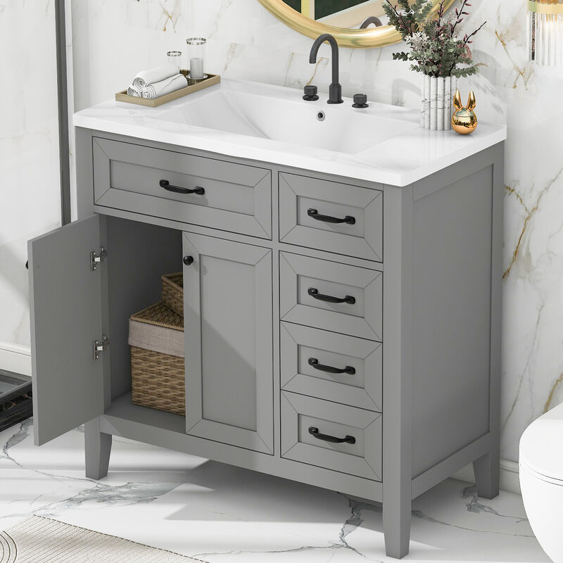 Merax Stylish White Bathroom Vanity with Smooth Ceramic Sink