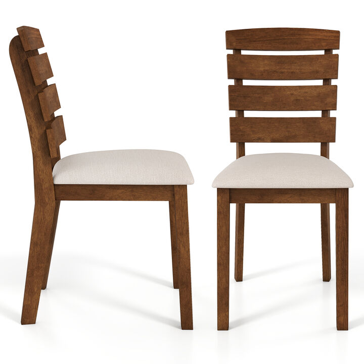 Set of 2 Dining Chairs with Slatted High Back and Solid Rubber Wood Legs