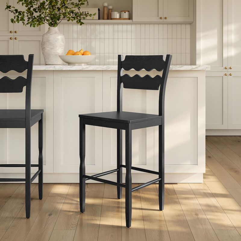 Jax Oak Wood Bar Stool With Wavy Razor Back image number 8