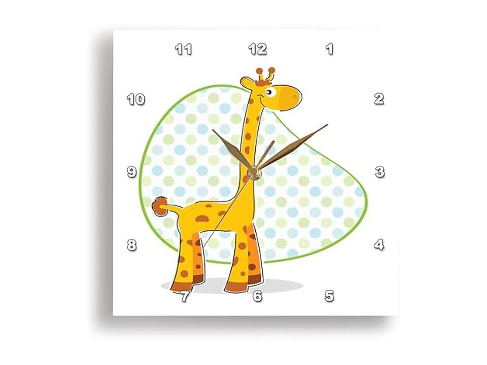 Cute Kids Giraffe Illustration Wall Clock 13 Inch Home Decor