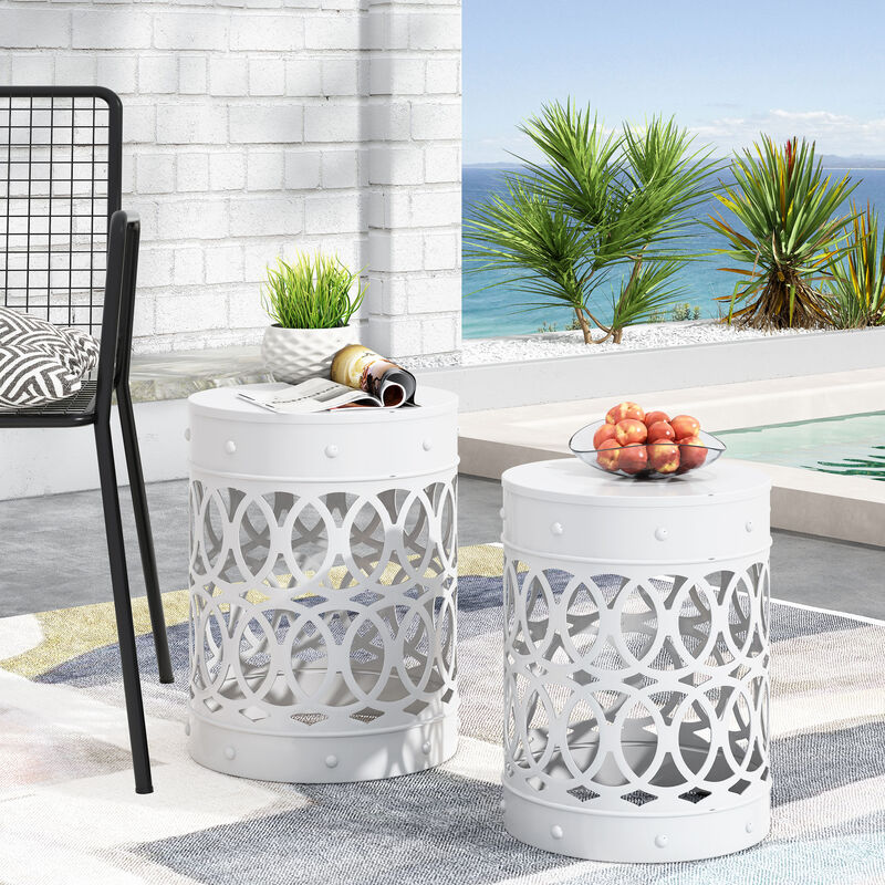 Merax Set of 2 Nesting Cylindrical Side Tables with Iron Cutout Frame image number 3