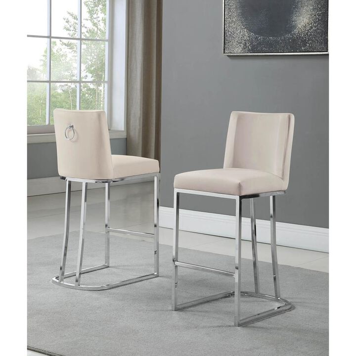 Best Quality Furniture 24 Velvet Counter Stool, Beige, Chrome Base (Set of 2)