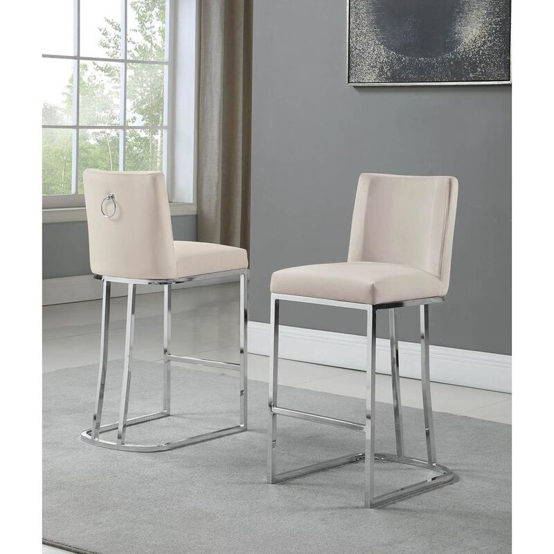 Best Quality Furniture 24 Velvet Counter Stool, Beige, Chrome Base (Set of 2)
