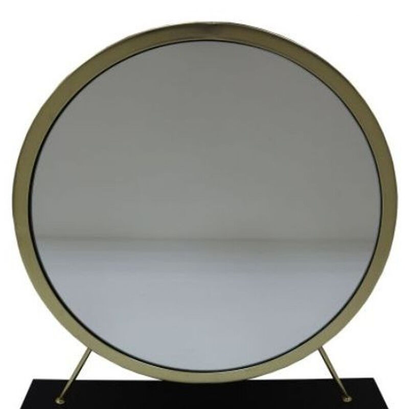 HomeRoots Set of Two Gold Black and White Metal And Faux Fur Freestanding Makeup Mirror And Stool image number 4