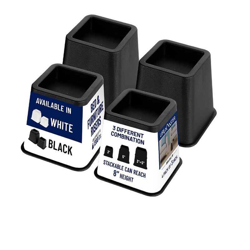 Furniture Riser Set - 4 Pieces Non-Slip Design Furniture Leg Riser fits with Bed, Chair, Table, Sofa, Desk, and Couches - Black