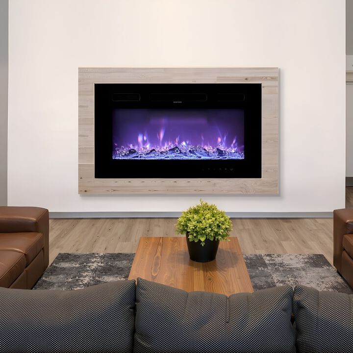 1500W Recessed Wall Electric Fireplace with Touch Control, Remote & Timer-Black