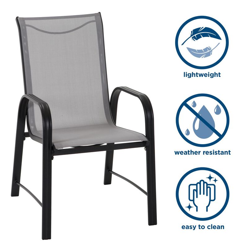 Paloma Patio Dining Chairs, Light Gray Sling, Steel Frame, 6-Pack