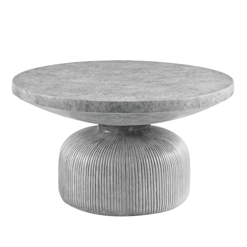 Hivvago 30 Inch Gray Cement Round Pedestal Coffee Table