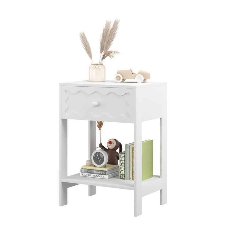 Assembled White Nightstand 1-Drawer 1-Shelf Wave Pattern image number 0