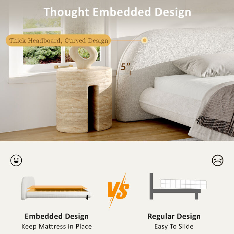 Christopher Knight Home Elias Modern Boucle Curved Upholstered Wood and Metal Platform Bed image number 6