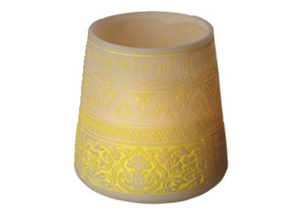 5.5" Petit Bazaar Etched Moroccan Yellow Decorative Pillar Candle Holder