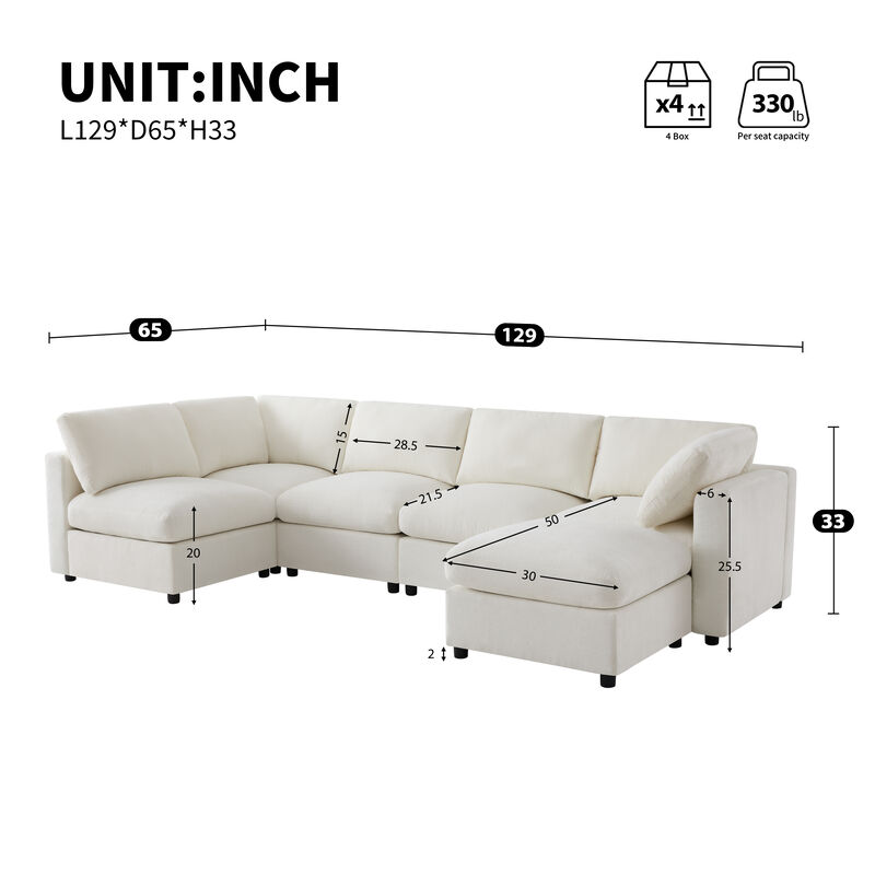 Merax Chenille 6-Piece Modular Sectional Sofa with Movable Ottoman image number 3