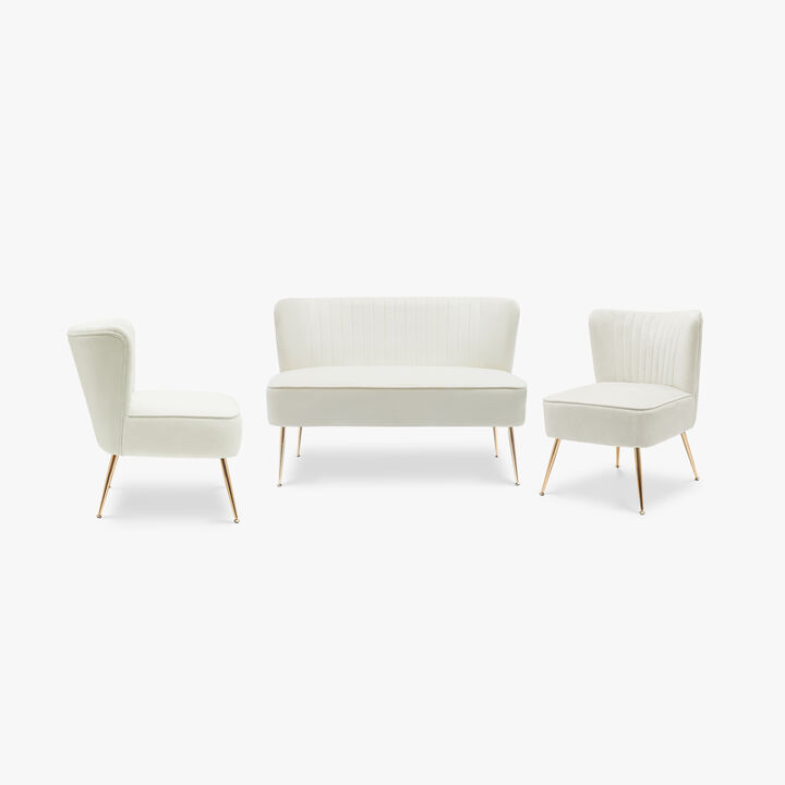 WestinTrends Mid Century Modern Tufted Velvet Loveseat Sofa and Chair Set