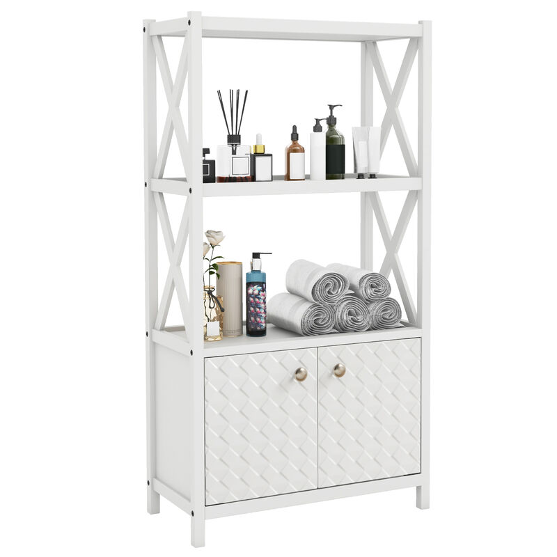 Bathroom Storage Cabinet with Open Shelves and Double Doors