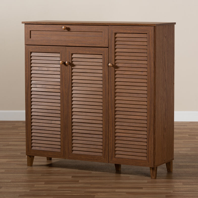 Baxton Studio Coolidge Modern 11 Shelf Wood Shoe Storage Cabinet With Drawer image number 9