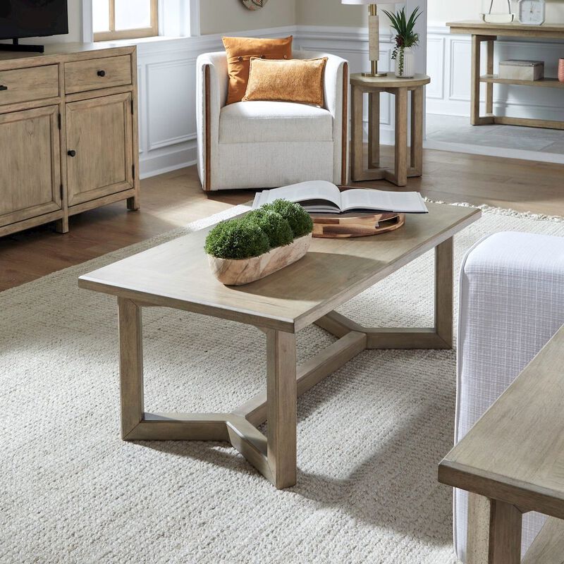 Liberty Furniture Living Room Rectangular Cocktail Table Center Trestle - Barley Buff Birch Wood image number 6