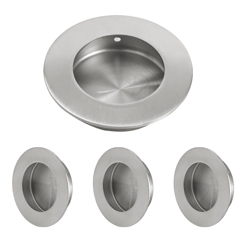 HOMOTEK 4 Pack Round Sliding Closet Door Handles Diameter 2-1/2 in(65mm) Brushed Stainless Steel Flush Pocket Pulls Recessed Byp