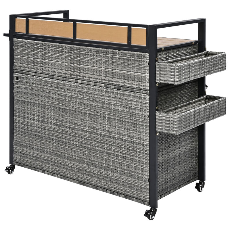 Merax Wicker Outdoor Rolling Kitchen Island