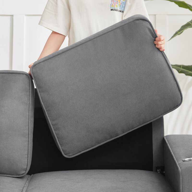 Stest 83.86" Modern 3-Seater Snowfleece Fabric sofa image number 4