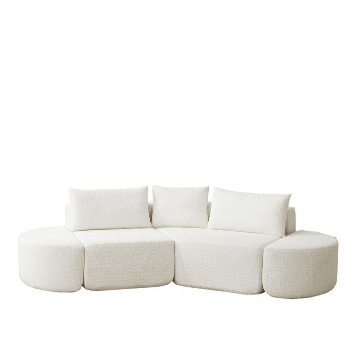 Clihome 106.3" V-Shaped Modular Sectional Sofa Set, Chenille Couch with 3 Cushions & 2 Armless Ottomans
