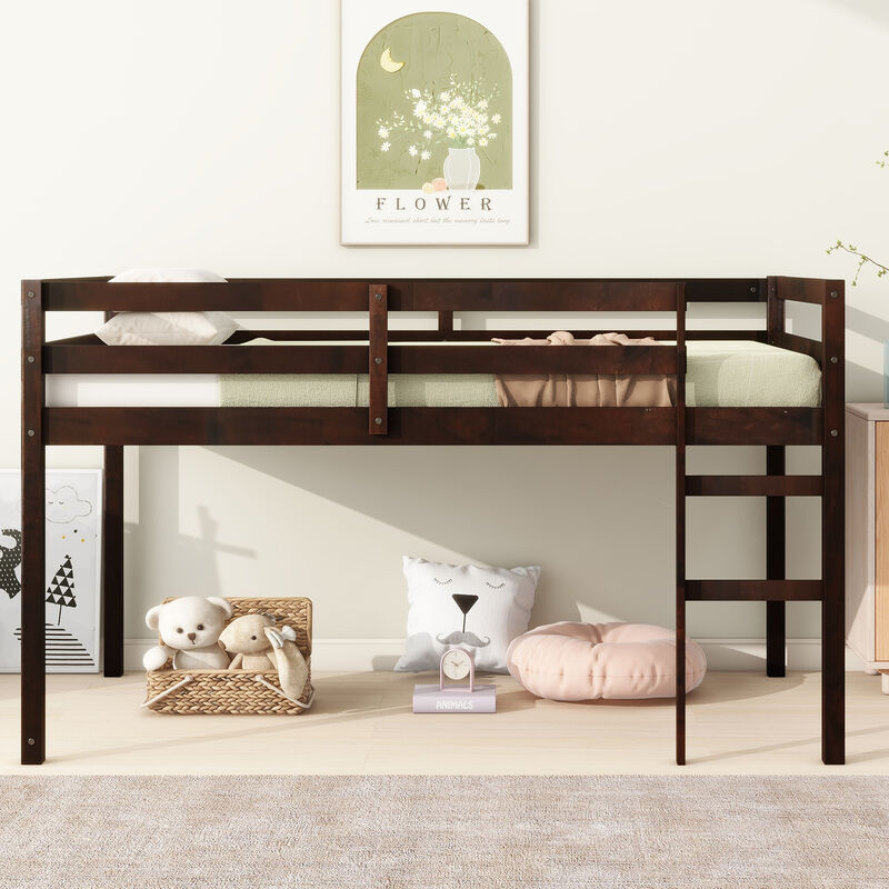 Whisen Twin Loft Bed with Ladder, Rubber Wood Space-Saving Design