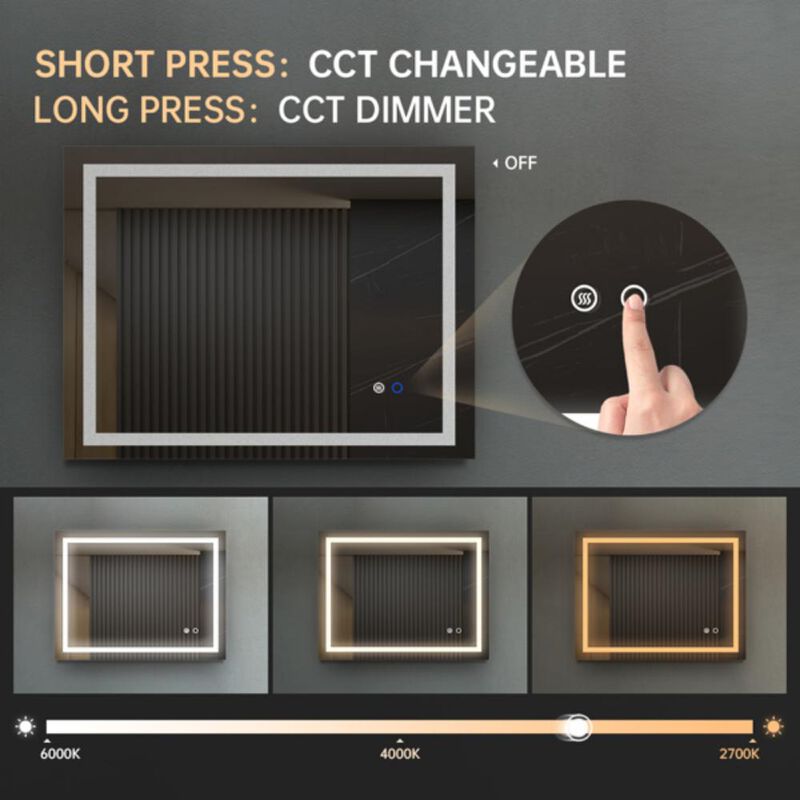 LED Bathroom Mirror Touch Button Control with Dimmable & Anti-Fog Features