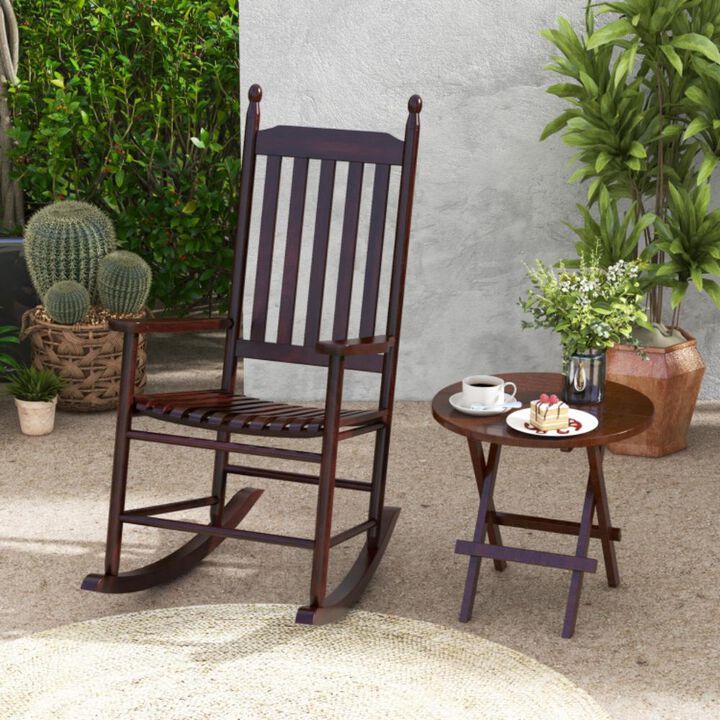 Hivvago High-Back Acacia Wood Outdoor Rocking Chair with Solid Rocking Base