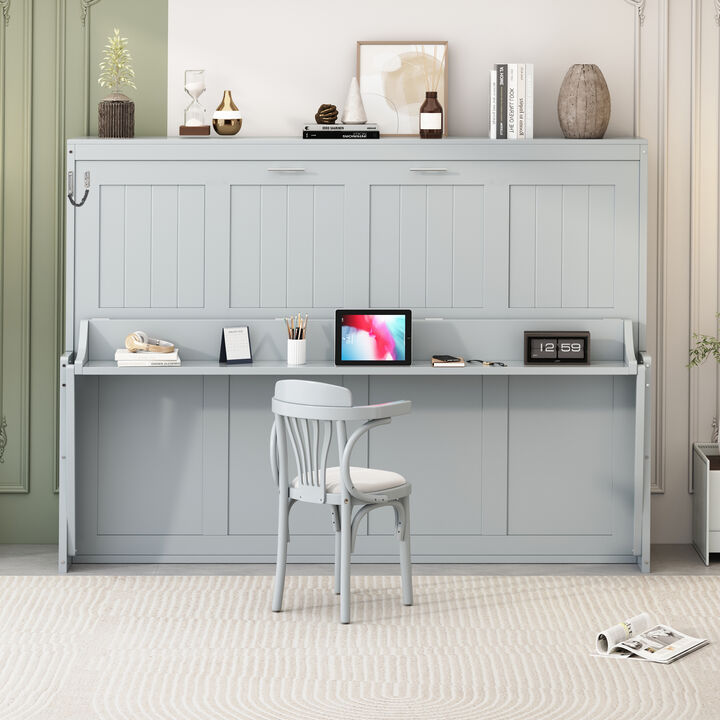 Merax Queen Size Folding Murphy Bed with Hidden Desk