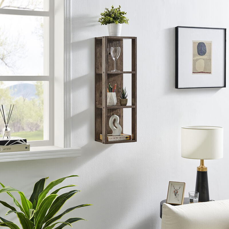 Recife Vertical Three-Tier Modern Shadow Box Cube Display Wall Shelf