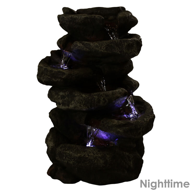 Sunnydaze Stone Falls Polyresin 6-Tier Indoor Fountain with LED - 15 in