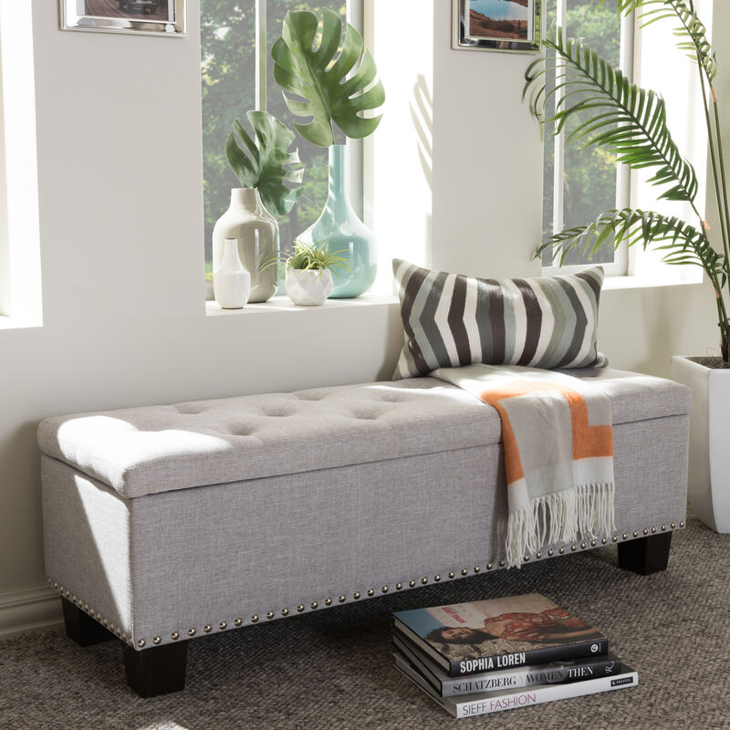 Baxton Studio Hannah Modern Grayish Beige Fabric Upholstered Storage Ottoman Bench