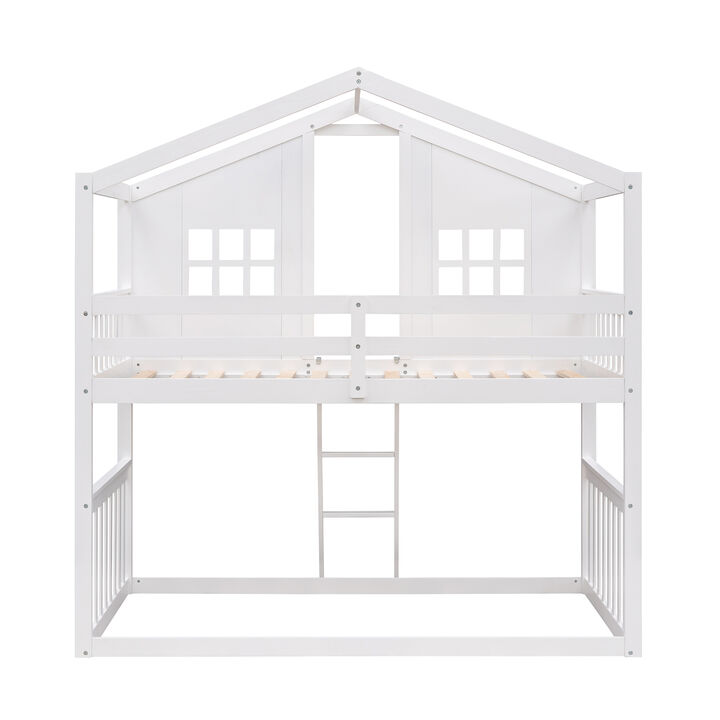 Whisen 79.5"x41.1" House Bunk Bed, Solid Wood Twin Over Twin for Kids Bedroom