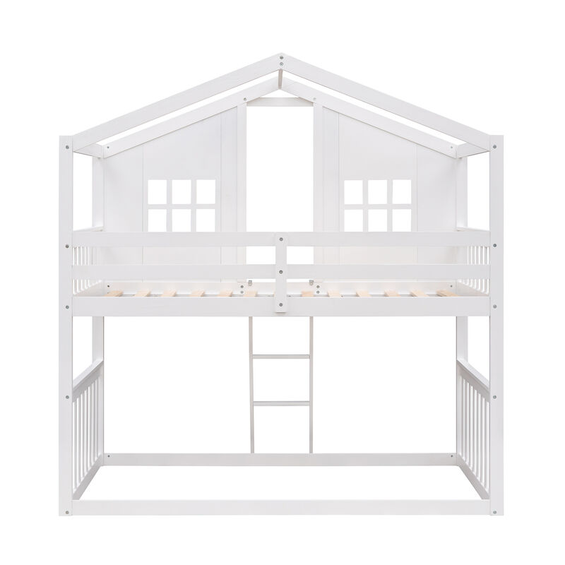 Whisen 79.5"x41.1" House Bunk Bed, Solid Wood Twin Over Twin for Kids Bedroom image number 0