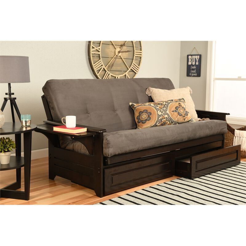 Phoenix Frame-Espresso Finish-Suede Gray Mattress-Storage Drawers image number 2