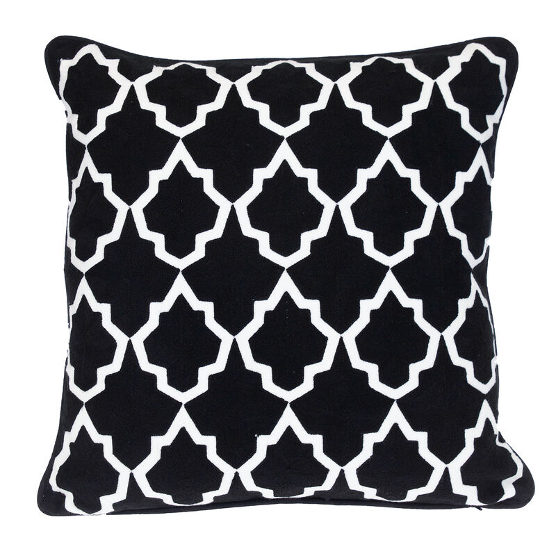 HomeRoots 20" Black and White Geometric Cotton Throw Pillow image number 2