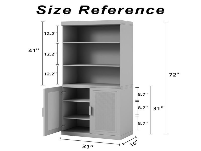 Modern Minimalist Wood Grain Decorative Storage Cabinet Combination Cabinet with 6 Shelves, Open Bookshelf Storage Cabinet