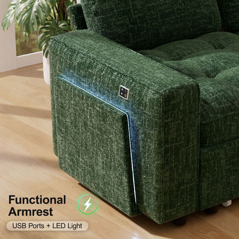 102" L-Shaped Chenille Modular Sectional Sleeper Sofa with Pullout Bed, Reclining Backrest, USB image number 4