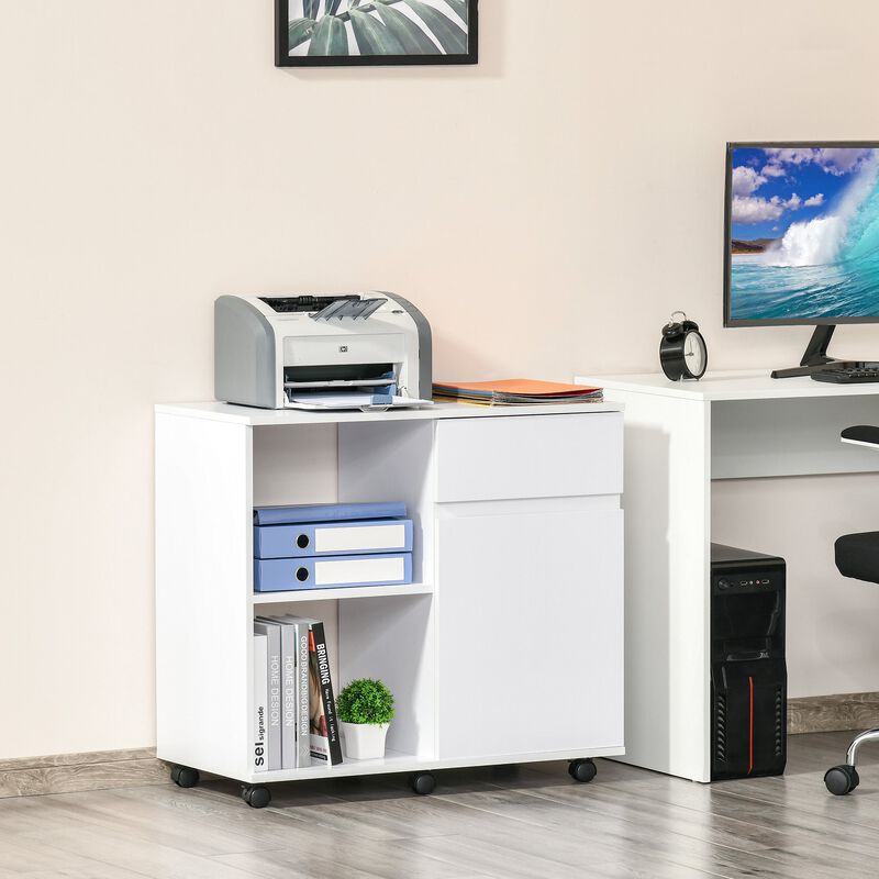 Filing Cabinet/Printer Stand with Open Storage Shelves, for Home or Office Use, Including an Easy Drawer, White image number 2