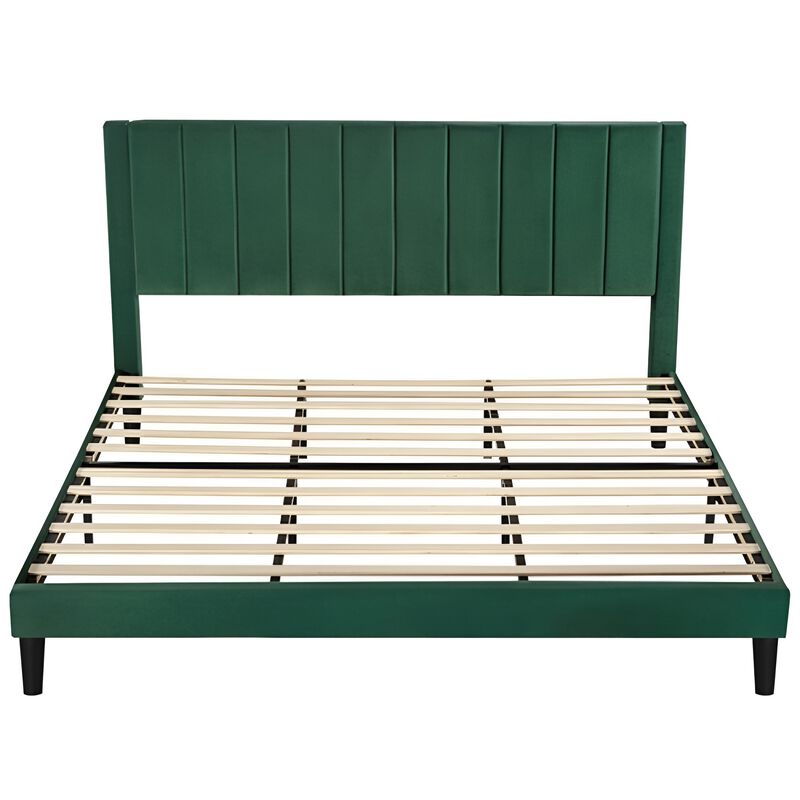 Velvet Upholstered Platform Bed Frame with Headboard For Bedroom